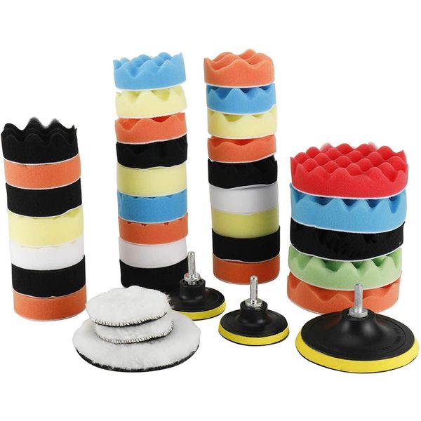 

polishing pad kit 39pcs car drill polishing pad set 3 and 5 inch buffing pads for car care polisher waxing