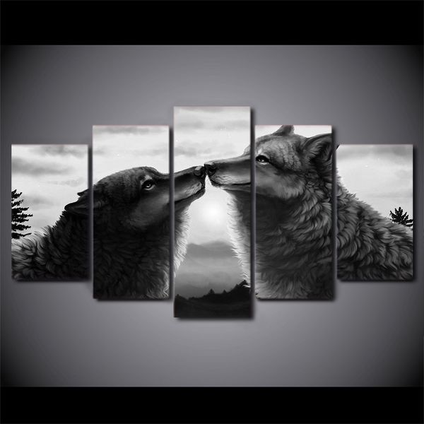 

printed landscape picture 5 pieces abstract animal black wolf large canvas painting for bedroom living room home wall art decor no frame