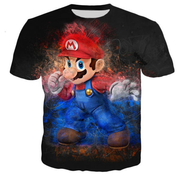 

2019 новые летние горячие мода мультфильм super mario мужчины женщины толстовка 3d печати футболка мужская с коротким рукавом топ пуловер хи, White;black