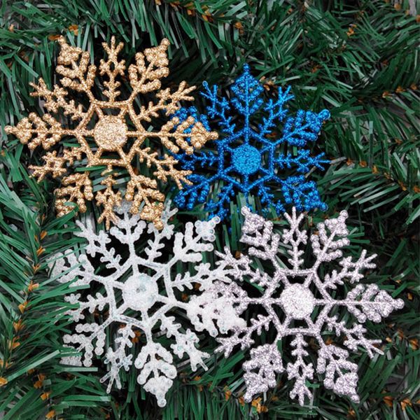 

12pcs christmas tree hanging pendants snowflakes sparkly plastic artificial snow christmas home new year party decor