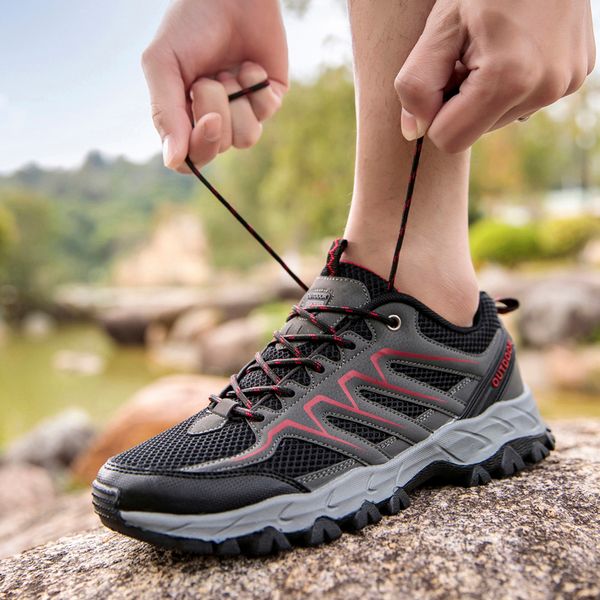

men hiking trekking shoes leather outdoor men sneakers climbing shoes travel walking sport size 39-44