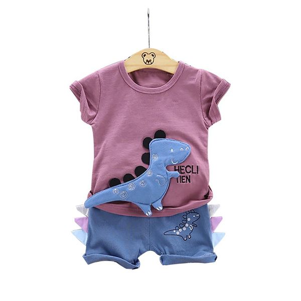 

Cute Cartoon Dinosaur Pattern Short Sleeve T-shirt + Shorts Suit for Girls Boys