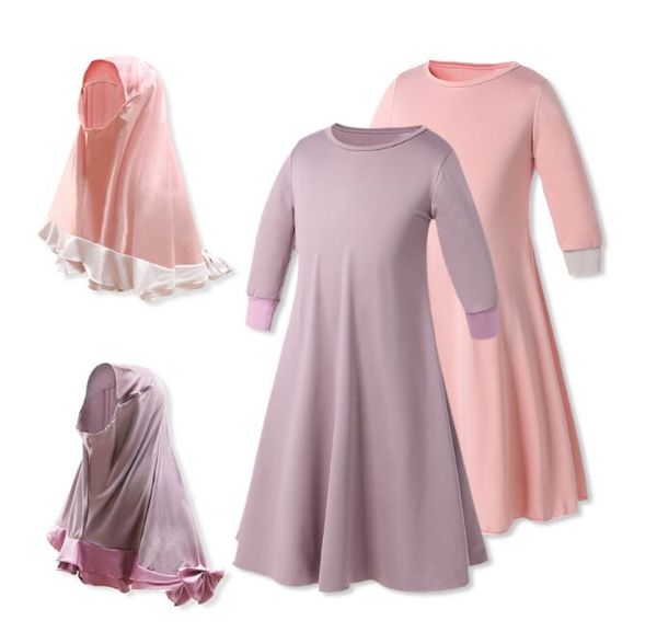 

baby girls muslim dress european and american spring and autumn long sleeve muslim dress + head cover two pieces of children's hijab dr, Red;yellow