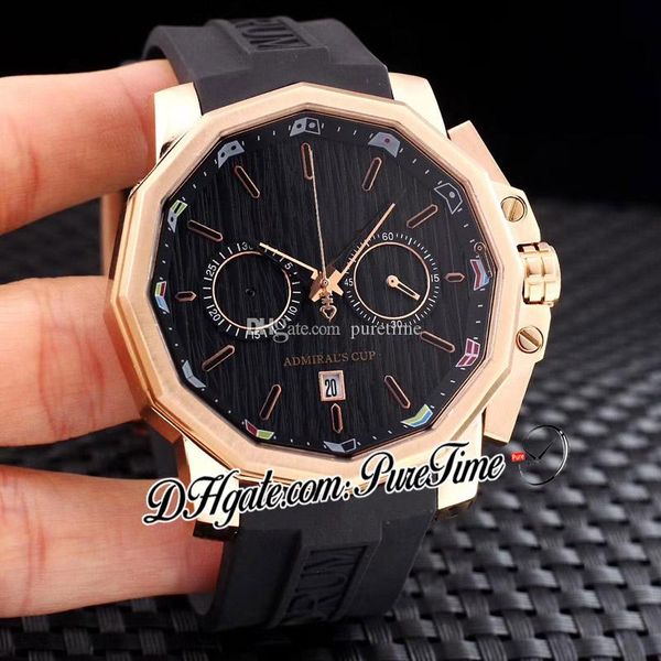 

new admiral's cup seafender 753.231.91 miyota quartz chronograph mens watch rose gold black dial black rubber watches puretime e36c3, Slivery;brown
