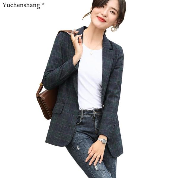 

single button long blazer women gray purple green plaid thick fabric jackets outerwear autumn fall winter coat, White;black