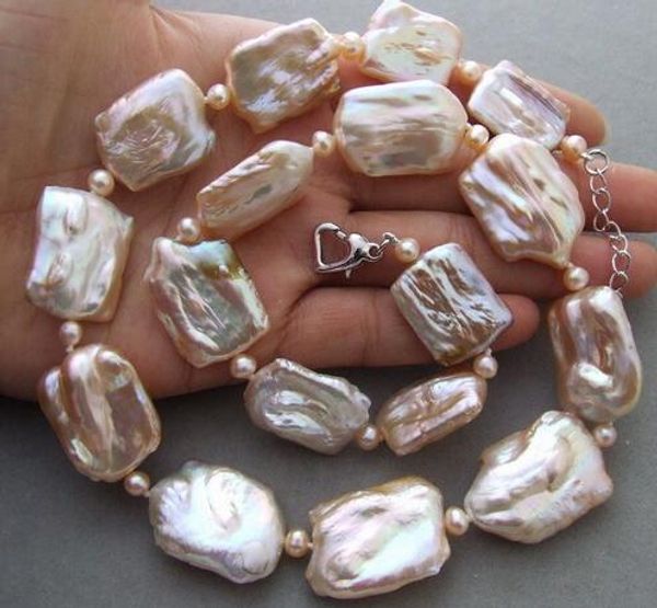 

new 18x25mm natural pink keshi pearl necklace, Silver