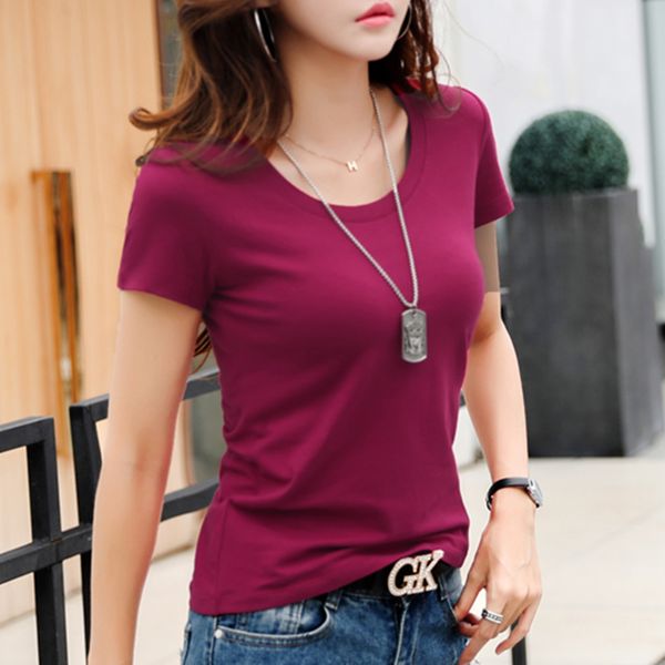 

2019 summer women t shirt cotton solid white tshirt camiseta femenina short sleeve casual female slim basic tee shirt t27