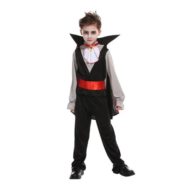 

kids child evil prince vampire costumes for boys halloween purim carnival masquerade mardi gras outfit b-0167, Black;red