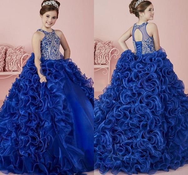 

sparkly royal blue crystals ball gown flower gilr dress appliqued princess birthday patry gown girl forma pageant dresses, White;blue