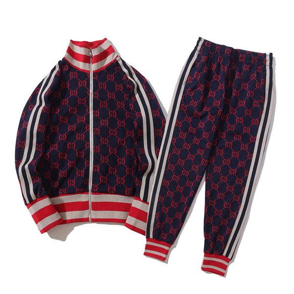 

mens set luxury mens tracksuit men designer suit jackets + pants zipper coat black white gray high street striped kits