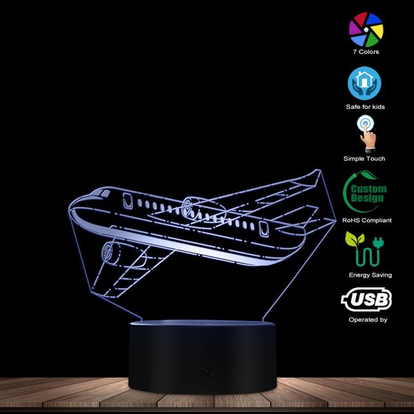 

fly plane passenger airliner 3d optical illusion night light boys gift aircraft airplane transportation table lamp home decor