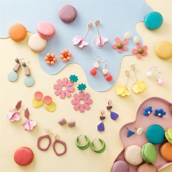 

2019 korean fashion summer jewelry sweet geometric round candy color flower heart long dangle acrylic resin earrings for women, Silver