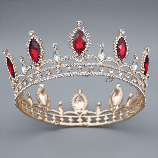 

bridal crown red/blue crystal rhinestone tiaras and crowns wedding hair jewelry accessories baroque queen king diadem headpiece, Golden;white