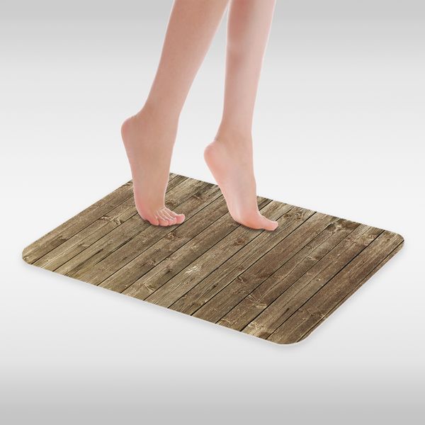 2019 Print Flannel Bath Mat Gray Vintage Wooden Board Fashion