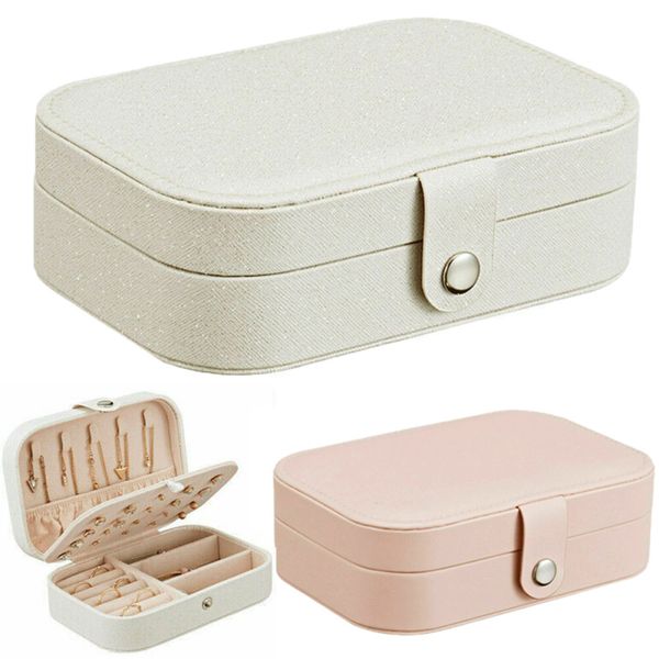 

korean style fresh and simple girl earrings plate jewelry box protable leather earrings ring multi-function jewelry storage box, Pink;blue