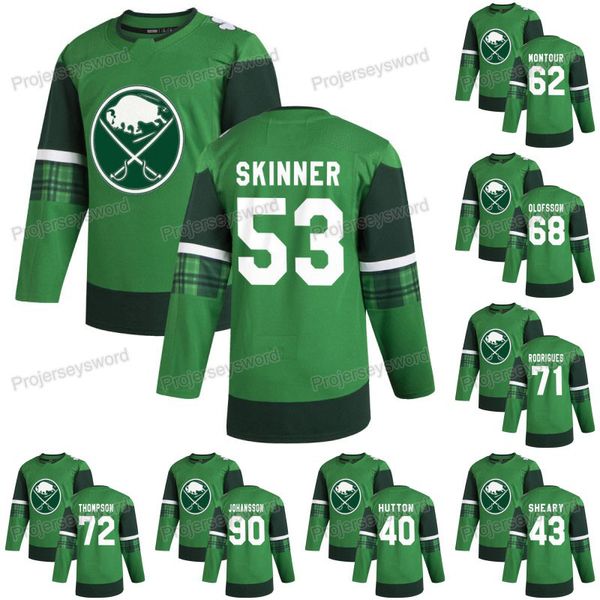 

buffalo sabres jeff skinner 2020 st. patricks day jersey rasmus ristolainen brandon montour michael frolik victor olofsson evan rodrigues, Black;red