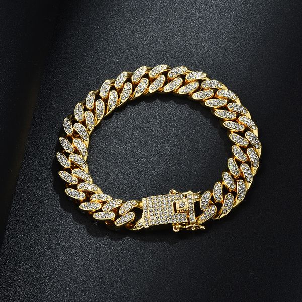 

13мм 6/7/8/9 / 10inch HipHop Золото Серебро Rosegold Сымитированный Iced Out Майами кубинский Link Chain