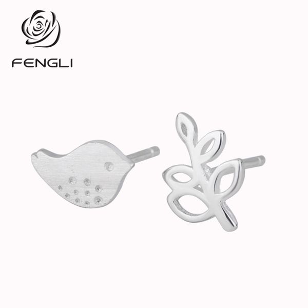 

charming elegant bird leaf earrings silver animal stud earring for women piercing ear jewelry accessories wedding gift, Golden;silver