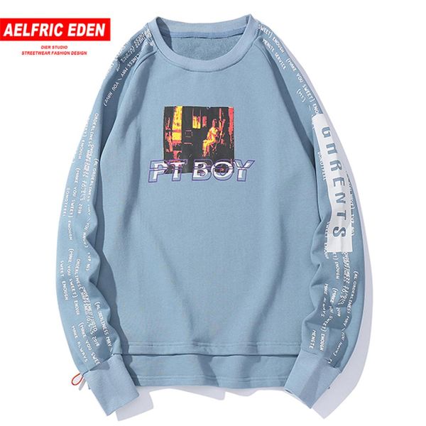 

aelfric eden pt boy printed men sweatshirts 2019 harajuku streetwear long sleeve fashion casual cotton oversize outwear pullover, Black