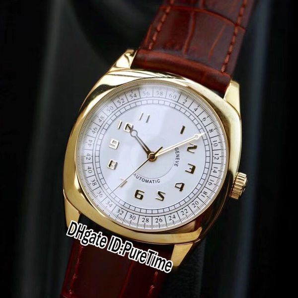 

новый quai de l`ile 4500s a2824 автоматическая мужские часы 42mm желтого золота дело белый циферблат синий markes коричневый кожаный ремешок, Slivery;brown