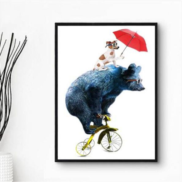 

2019 wholesales modern simple huge wall art oil painting on canvas bicycle bear unframed room decor
