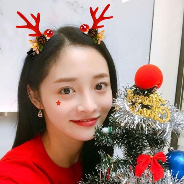 

christmas antlers headbands red hair clips children xmas tree headwear new year party decorations for home