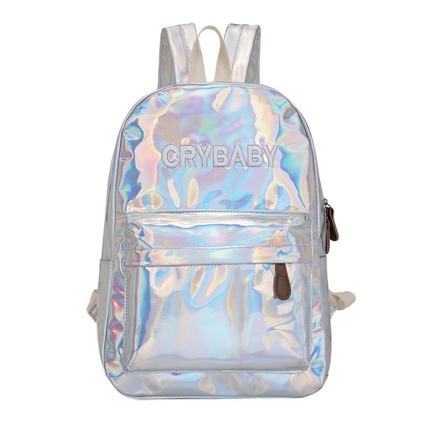 

selling embroidery letters crybaby hologram laser backpack women soft pu leather backpack school bags for girls ing