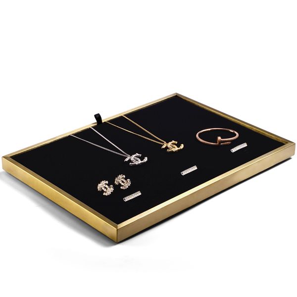 

oirlv jewelry display metal ring necklace display stand with leather showcase jewelry tray stand, Pink;blue