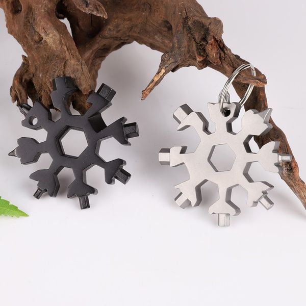 

18 in 1 multi-tool stainless steel snow shape flat cross head screwdriver allen key spanner key chain tool for backpack