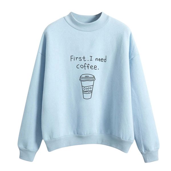 

polerones mujer 2019 women o-neck fashion casual solid color coffee cup pattern long sleeve plus velvet sweatshirt dropship l29, Black