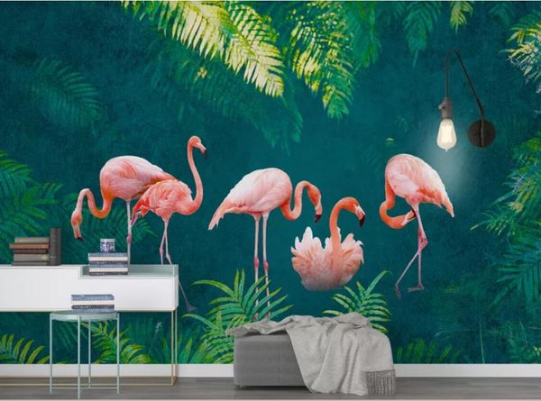 

3d wallpaper custom p mural nordic nostalgic tropical plant flamingo background wall paper mural home decor wall art pictures