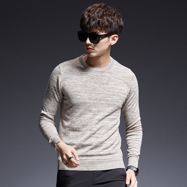 

2018 men's sweater pullover jacket long sleeve standard thick pile o neck sweater men's autumn thin knit top, White;black