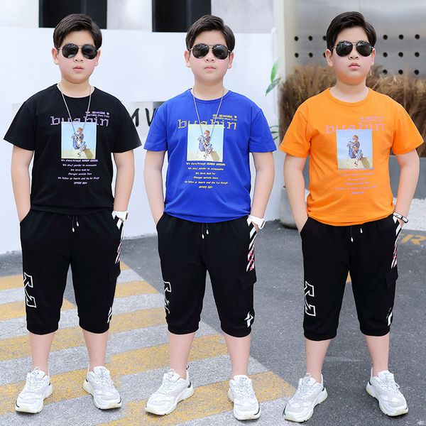 

fat boy girl child clothes large plus size children's sets 2020 clothes summer kids boys cotton t-shirt + shorts, White