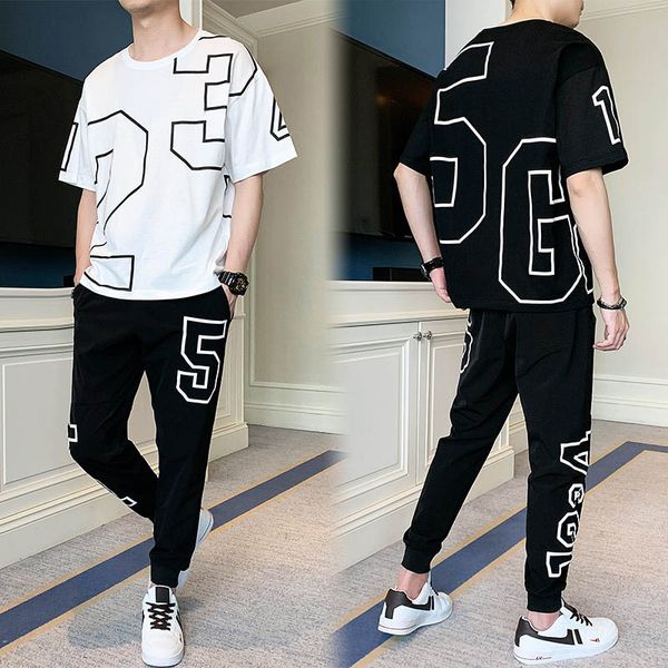 

men's exercise & fitness clothing fashion mens casual t-shirt + long pants two-piece suit male active thin leisure tracksuits size m-4x