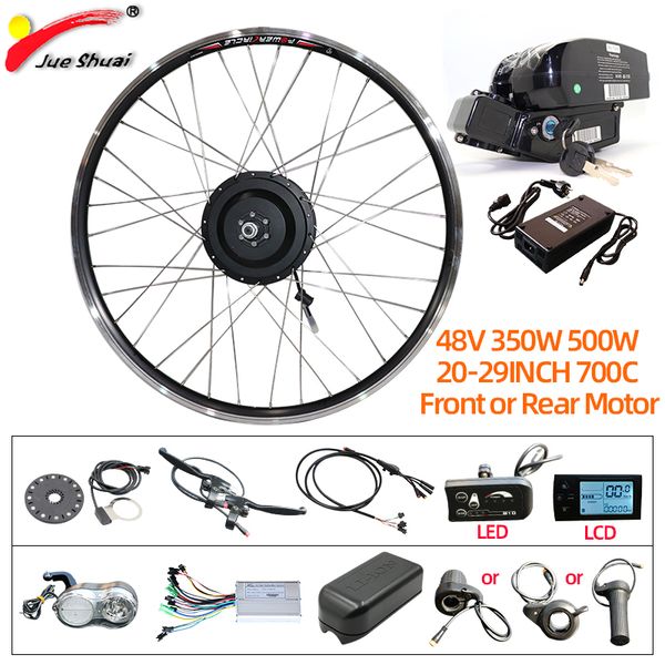

48v 350w 500w e-bike electric bike conversion kit 20" 24" 26" 27.5" 700c 29" hub motor 10ah frog battery ebike kit, Silver;blue