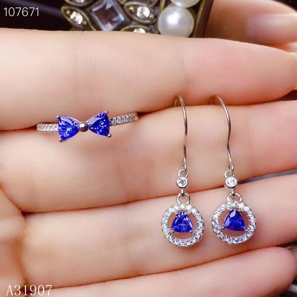 

kjjeaxcmy fine jewelry 925 sterling silver inlaid natural tanzanite gemstone ladies earrings ring set support detection new, Black