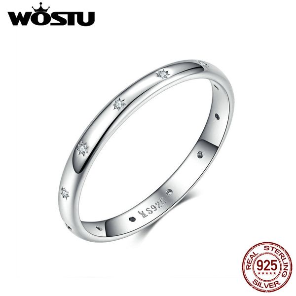 

wostu 100% 925 sterling silver fashionable simple wedding ring zircon stackable finger for women engagement jewelry cqr546, Slivery;golden
