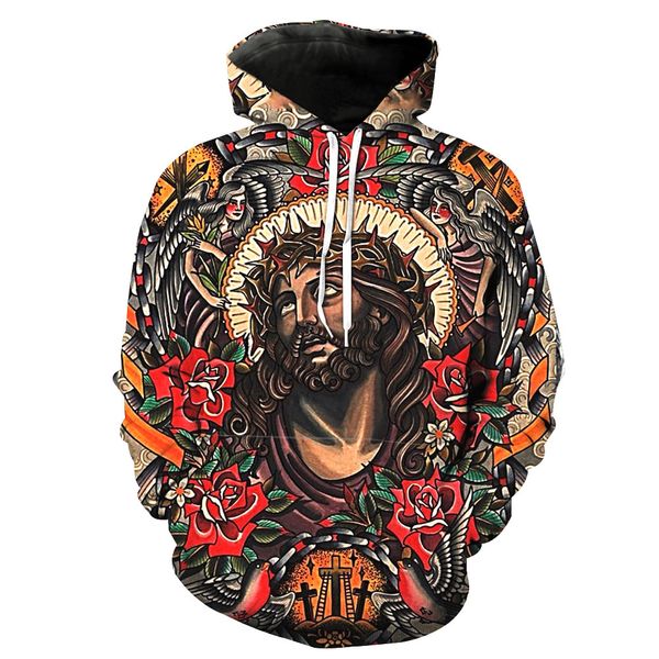 

man hoodie with hooded hoodie rose thorn jesus fallen angel cross tombstone, Black