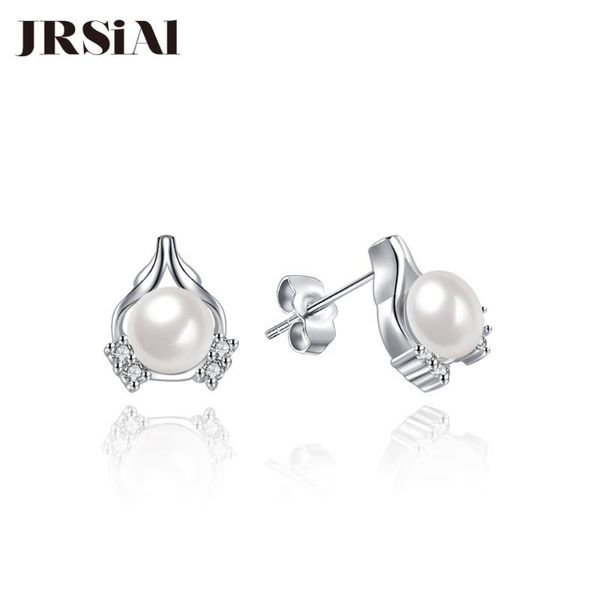 

jrsial 925 sterling silver jewelry freshwater pearl earrings korean version of zircon earrings simple fashion woman, Golden;silver