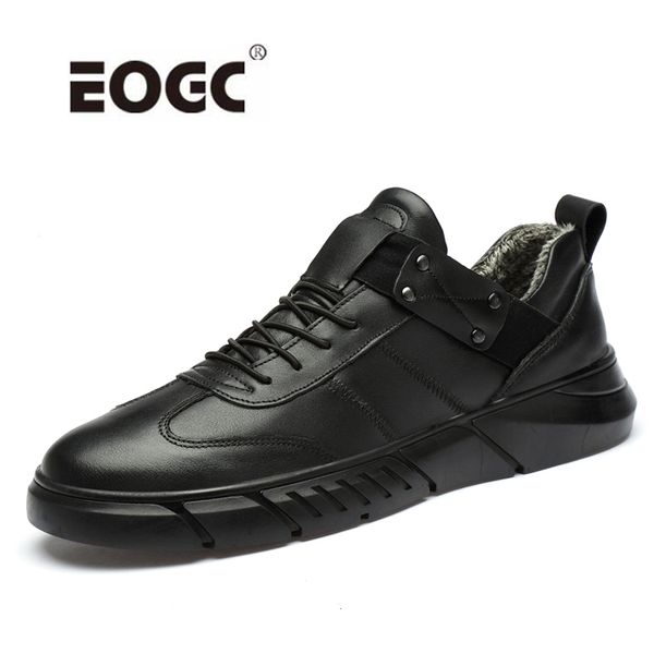 

plus size lace up men shoes sneakers quality natural leather casual shoes moccasins plush warm autumn winter, Black