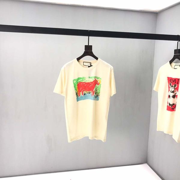 

2020 paris fashion show, spring and summer new high-end cotton printed short-sleeved round neck panel t-shirt, eu size: s-xxl color: ivory, White