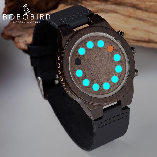 

bobo bird luminous wood watch men reloj hombre 12 holes timer ebony clock sport wristwatch with gift box customized name for son, Slivery;brown