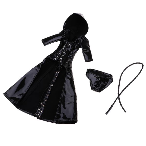 

1/6 scale pu clothes hooded coat underpants whip set for 12'' action figures