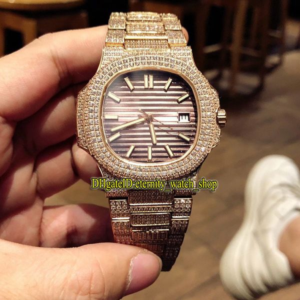 

version luxury rose gold diamonds case 5719/1g-001 brown dial japan miyota automatic 5711 mens watch diamonds strap designer watches, Slivery;brown