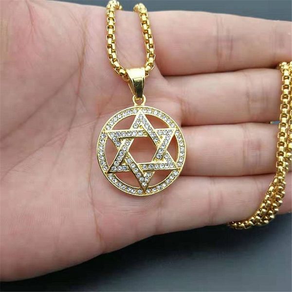 

hip hop magen star of david pendant with box chain gold color stainless steel israel judaica necklaces jewish jewelry dropship, Silver