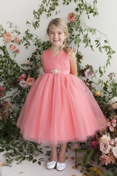 

sweet coral ball gown flower girls dresses tea length v neck beaded pleat kids pageant gowns christmas party dresses, White;blue