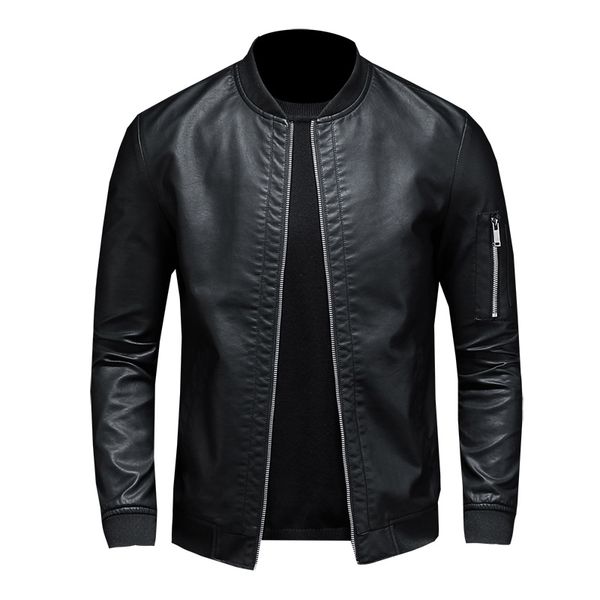 

2019 autumn and winter korean slim leather men's baseball collar leather jacket /men's jackets motorcycle jacket, Black;brown