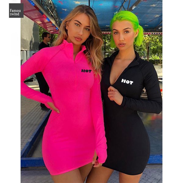 

мини-платья 2019 осень с длинным рукавом bodycon платье streetwear вскользь горячая письмо версия для печати black sexy pink c70 aa56, Black;gray