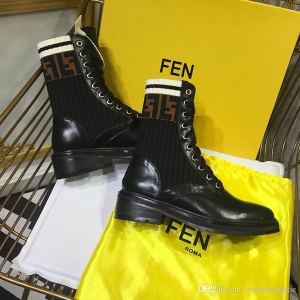 

fashion luxury womens high boots letter knitted socks casual martin boots hiking outdoor boots ladies winter boot with box, Black