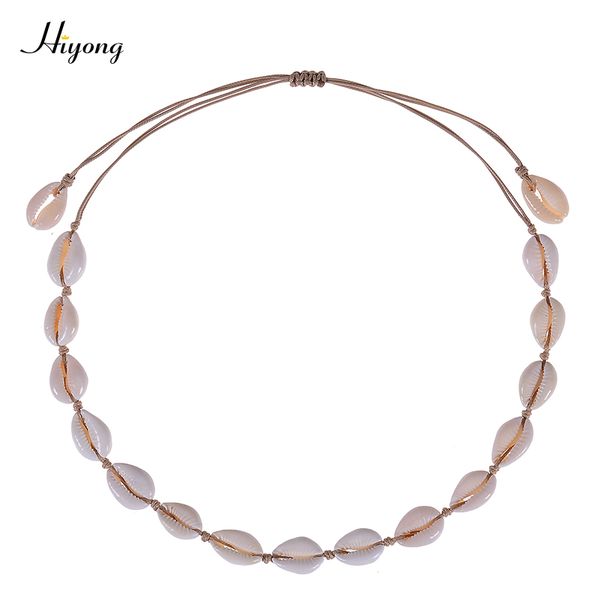 

new fashion natural cowrie shell necklace handmade woven adjustable boho hawaii sea beach choker for women girls jewelry, Golden;silver